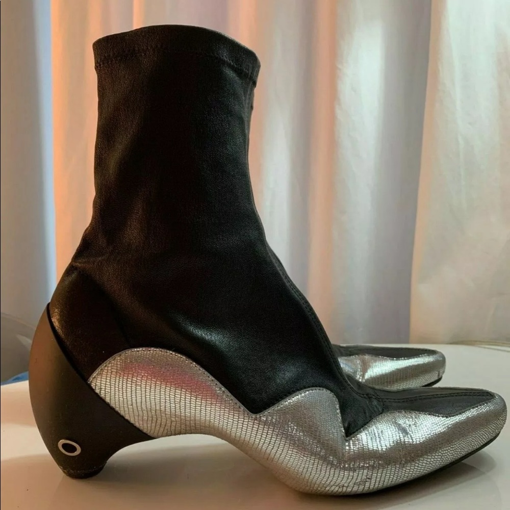 Courreges Black SILVER Leather Gogo Boots SIZE 38